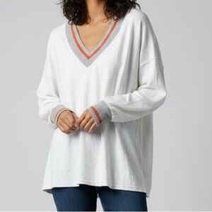 Bucket List V-Neck Varsity oversized comfy Sweater Small White Grey Orange Small
